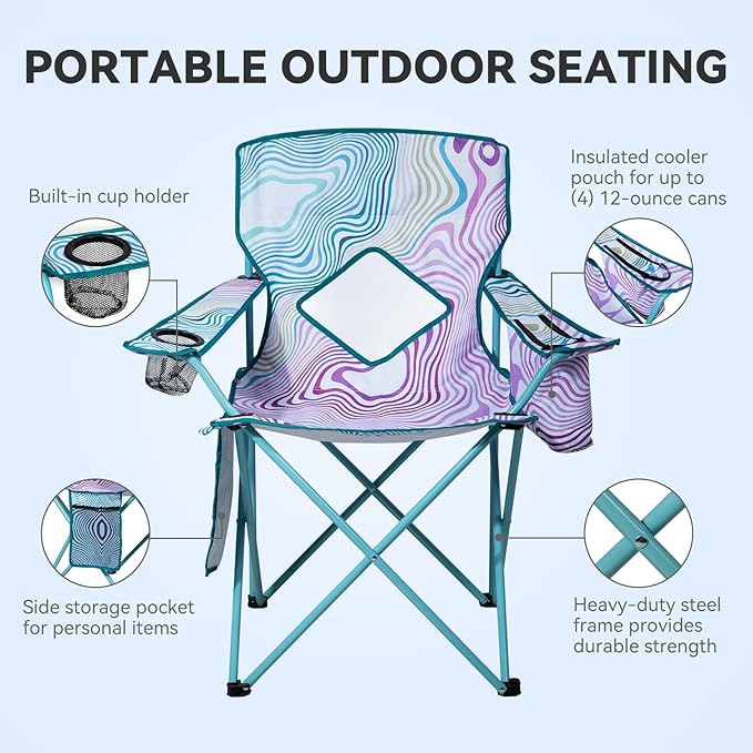 Nazhura 2 Pack Folding Camping Chair with Cooler Pouch, Mesh Backrest and Cup Holder Pocket (Flower, 2 Pack)