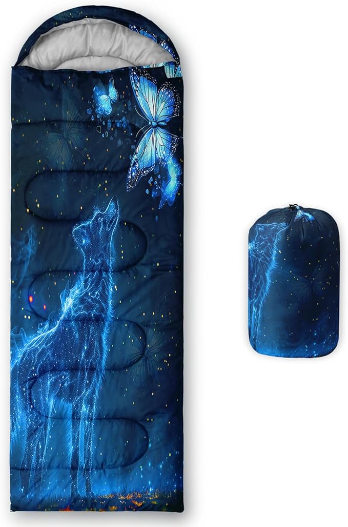 AILONEN Boys Sleeping Bag for Camping,Nautical Anchor,Lightweight & Waterproof,3 Season Warm & Cool Weather,Navy Blue Sleeping Bags for Kids Men Travelling,Outdoors