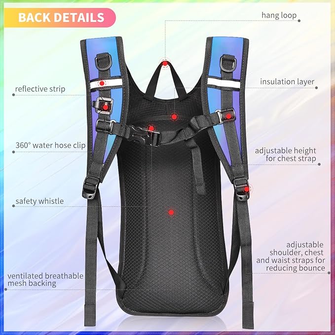 Hydration Backpack, Water Backpack with 2L Hydration Bladder, Rave Backpack Hydration Pack, Festival Essential for Raves, Hiking, Cycling, Climbing, Running, Outdoor, Camping and More