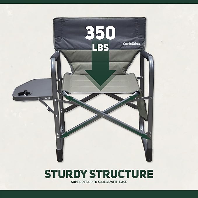 OUTSIDER Portable Directors Camping Chair, Lightweight Folding Aluminum Outdoor Chair with Side Table and Storage Pouch for Camping, Lawn, Sports and Fishing, Heavy Duty Supports 350lbs