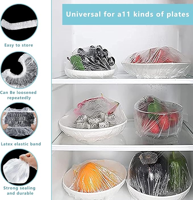 200 PCS Fresh Keeping Bags Food Elastic Keeping Covers Seal Adjustable Bowl Covers,for Leftover Meal With and Meal Prep Picnic Camping