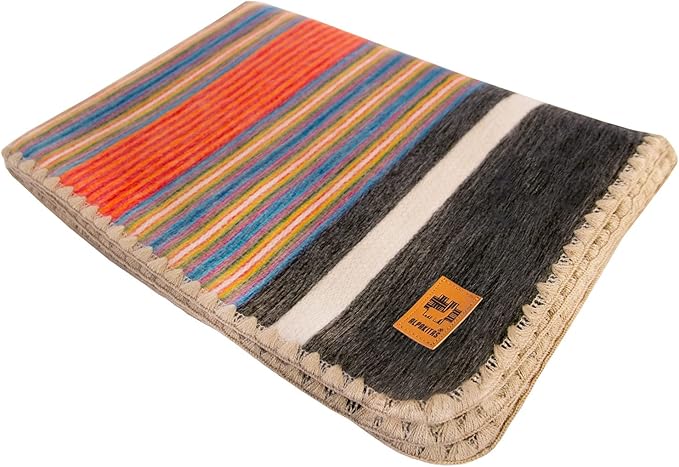 Alpaca Wool Blanket – Twin Size, 75 x 38 Inches – Warm & Lightweight – Couch, Bed, or Outdoor Blanket – Orange & Blue