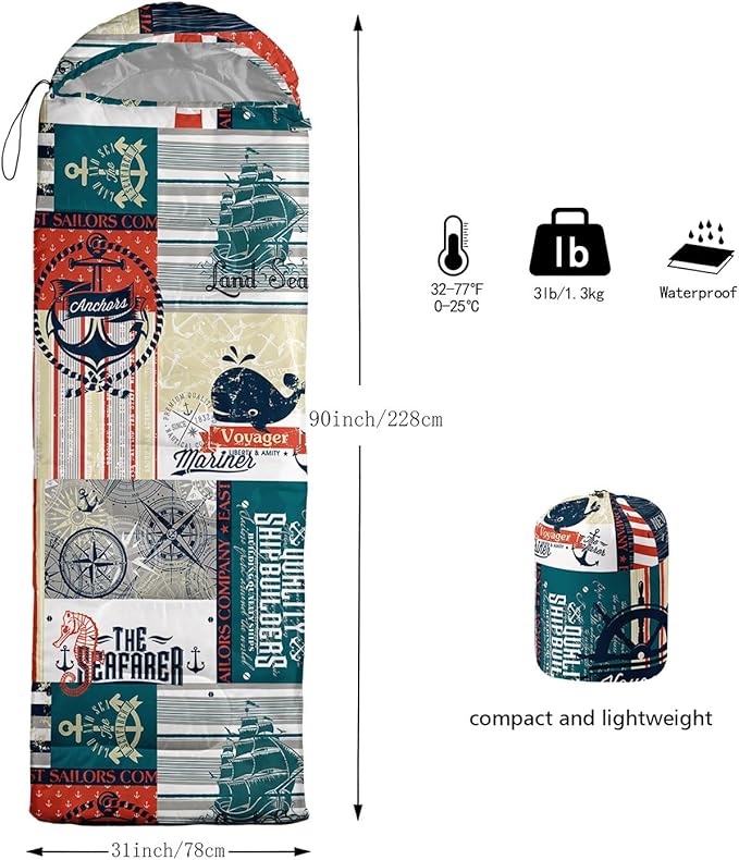 Kids Sleeping Bag for Boys Girls,Bohemian Cowboy Print-Lightweight Warm Portable Outdoor Indoor-Waterproof Cold Weather Resistant Sleeping Bag for Camping Hiking
