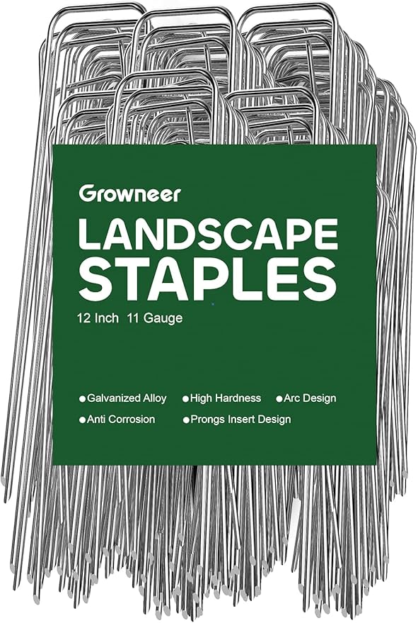 GROWNEER 50 Packs 12 Inches Landscape Staples Heavy Duty 11 Gauge Galvanized Steel Garden Stakes Securing Pegs for Securing Weed Fabric Landscape Fabric Netting Ground Sheets and Fleece