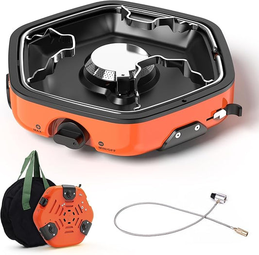 GIGART Portable Propane Camping Stove, Adjustable Camping Stove with Piezo Ignition, Lightweight Backpacking Stove for Outdoor Cooking, Camping, Hiking, Tailgating & Backyard BBQ (Orange)