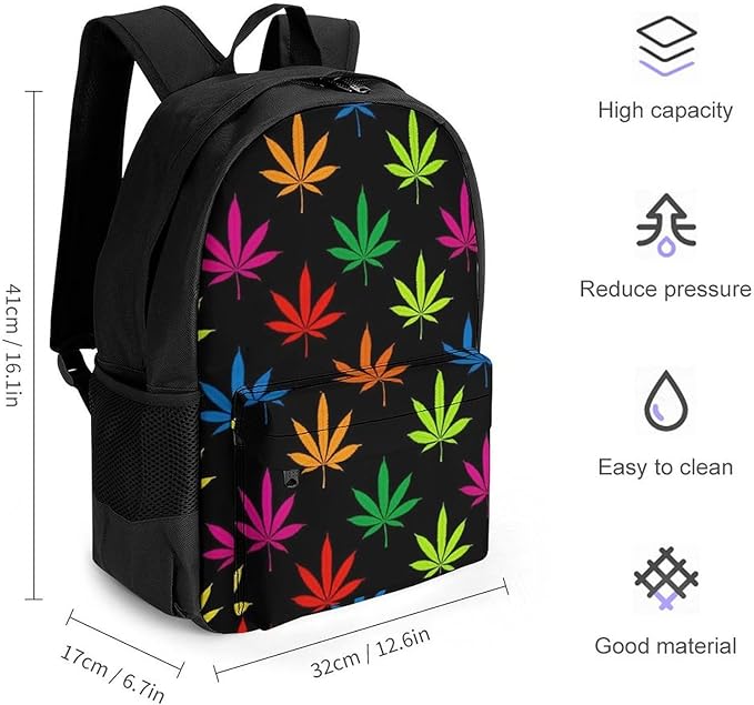 Daypack Lightweight Multipurpose Anti-Theft Colorful Weedleaf Shoulder Bag Large Capacity Laptop Book Bag Rucksack With Adjustable Shoulder Straps