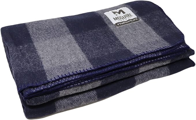 M MCGUIRE GEAR Warm Wool Bunkhouse Plaid Blanket for Camping, Home, Survival, or First Aid, 64" x 90" (Gray/Navy)