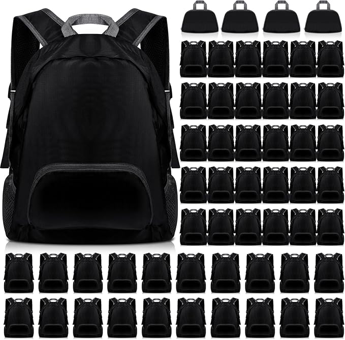 Dunzy 50 Pcs 20l Foldable Backpacks Bulk Lightweight Basic Back Pack Wholesale for Homeless Donation Corporate Events Travel Camping