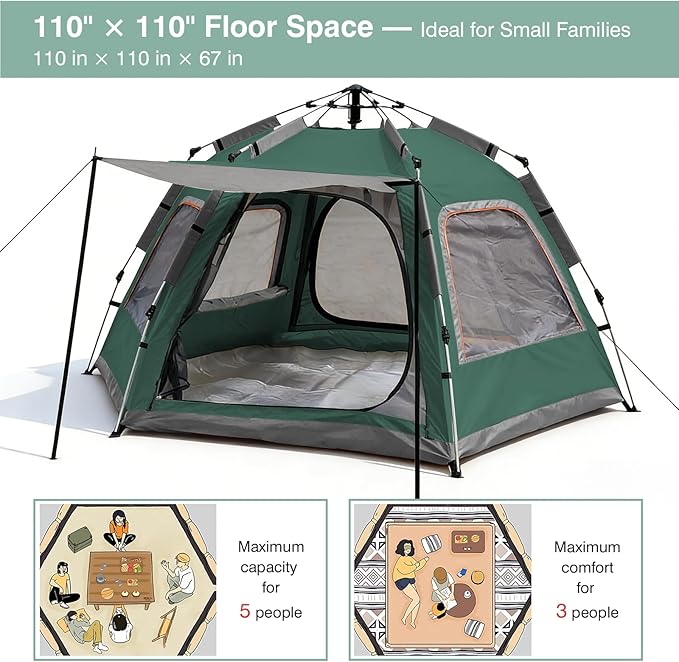 Instant Tent Person - Automatic Pop Up Camping Tent/Silver Coating UV Protection, Waterproof Portable for Backpacking & Camping with Carring Bag(Easy Setup & Fold)