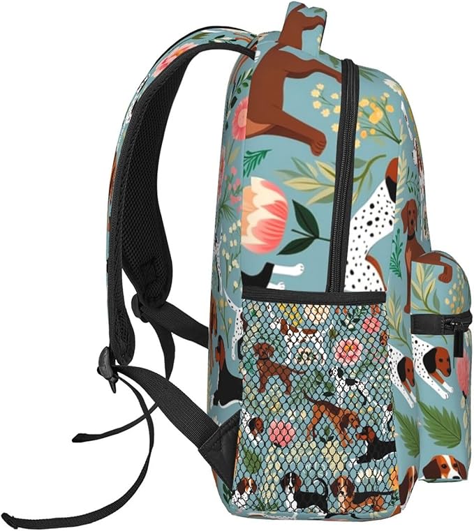 Shoulder Book Bags Polyester Multipurpose Anti-Theft Sweet Basset Hound Dog And Vintage Florals Carry On Bag Large Capacity Travel Hiking Camping Rucksack