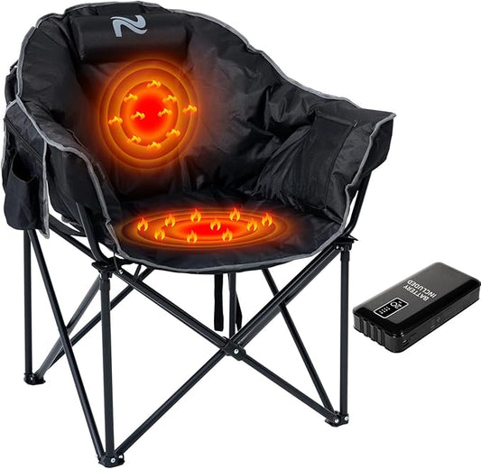Oversized Heated Camping Chair, 3 Heating Levels Soft Padded Camp Lawn Chair with Pillow and 20000mAh Battery, Portable Heated Folding Chairs Outdoor Sports for Patio and Picnics, Black
