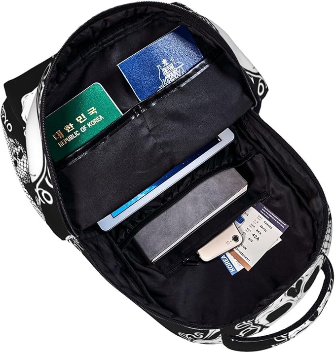 Rucksack Polyester Anti-Theft Multipurpose Vintage Skull Carry On Bag Large Capacity Travel and Sport Backpack Rucksack With Smooth Zippers