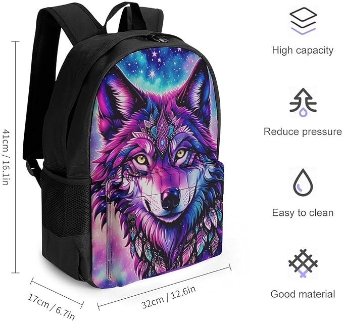 Rucksacks Multipurpose Anti-Theft Big Capacity Bookbag, Naive Wolf Head Pink Travel Hiking Camping Rucksack With Padded Straps