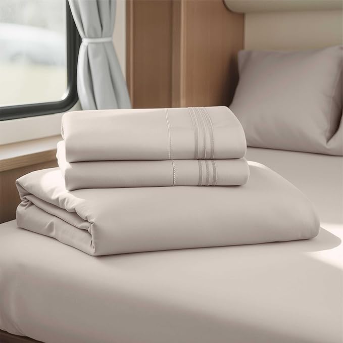 Hearth & Harbor Short Queen Sheets for RV, Linen RV Queen Sheets, Silky Soft 1800 Microfiber Bed Sheet for Camper, 4 Piece RV Bedding with Pillowcases