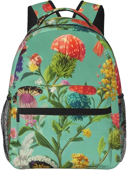 Backpack Multipurpose Anti-Theft Large Capacity Bookbag, Cartoon Under Sea Ocean Jellyfish Flowers Art Travel Hiking Daypack With Side Pockets