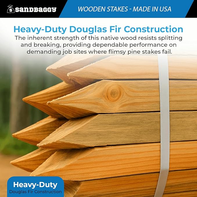 Sandbaggy 3 Ft Wood Stakes (1" X 3" X 36") - Made in The USA - 3" Extra Wide Stakes for Concrete Forms, Garden, Yard, Grading, Survey, Plants, Signs (Douglas Fir Wood, 2500)