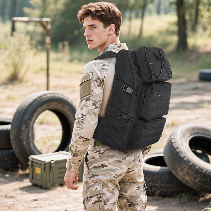 G-raphy Military 45L Military Tactical Backpacks For Men Camping Hiking Trekking Daypack Bug Out Bag Lage MOLLE (Black-45L)