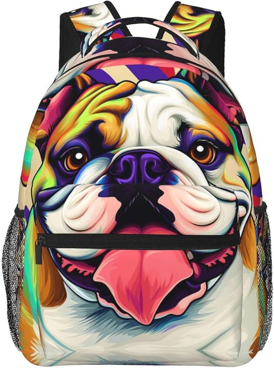 Polyester Daypack Backpack for Sports Travel Running, Big Capacity Anti-Theft Multipurpose Carry On Bag, Colorful Pit Bull Dog Art Laptop Book Bag Rucksack