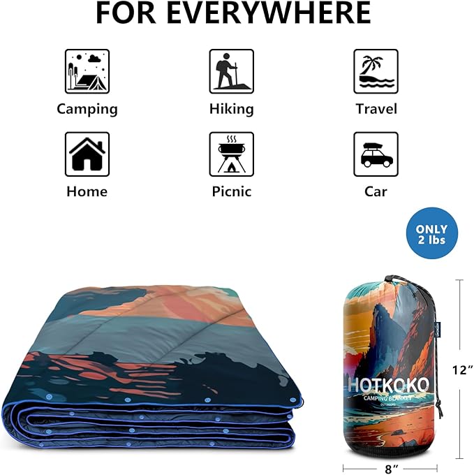 Camping Blanket,Lightweight Puffy Printed Camping Blanket Packable Outdoor Blanket for Camping,Traveling, Stadium, Hiking, Picnics