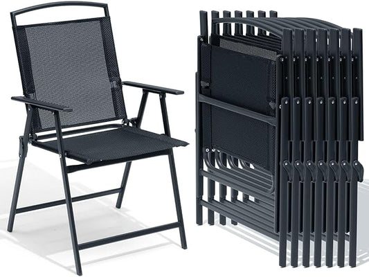 Crestlive Products Patio Folding Chairs Set of 8, Outdoor Folding Chairs with Durable Rust-Resistant Frame and Breathable Textilene Material for Outside, Black