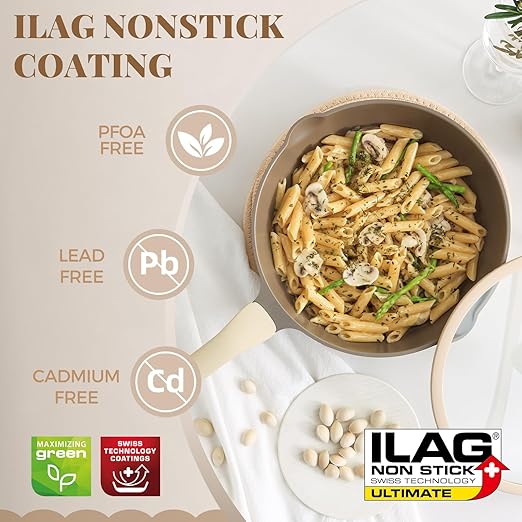 PRICUSIS Nonstick Frying Pan, 8/10/12 Inch Skillet with Stay Cool Handle, Stain/Scratch/Crack Proof, Induction Compatible & Oven Safe, Dishwasher Safe, PTFE & PFOA Free (12-Inch, Natural Linen)