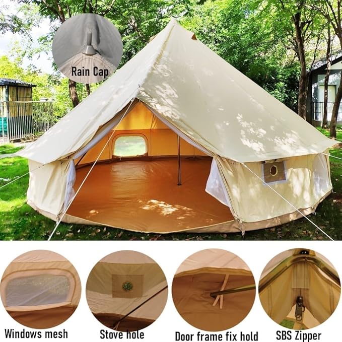 Latourreg Outdoor Glamping Safari Tent Luxury Cotton Canvas 3M/4M/5M/6M Yurt Bell Tent for Family Camping