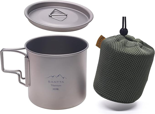 SANTTA Titanium Mug | 12 OZ Leightweight Drinking Cup with Foldable Handle 380mL