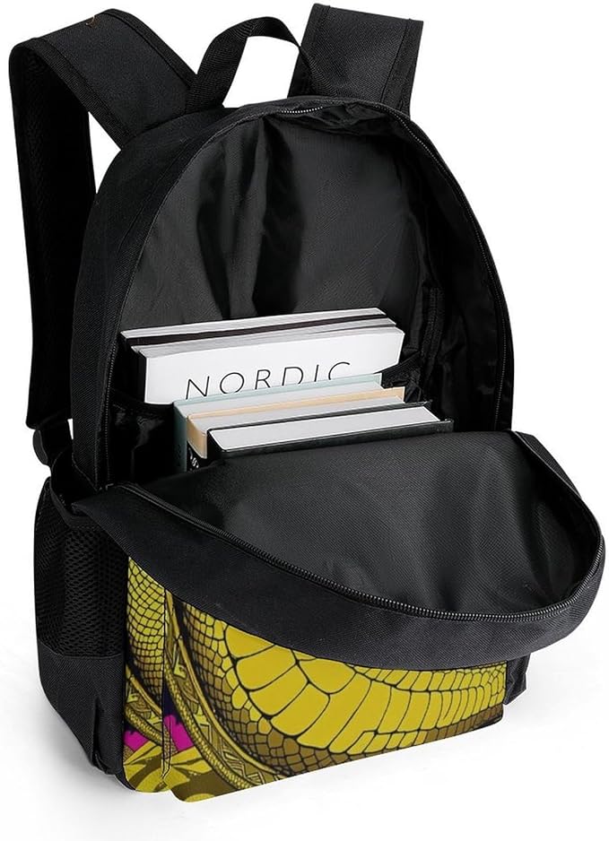 Men Women Polyester Egypt'S Mysterious Pyramids Golden Snake Art Daypack Backpack Large Capacity Carry On Bag With Smooth Zippers for Hiking Picnic Walking Cycling