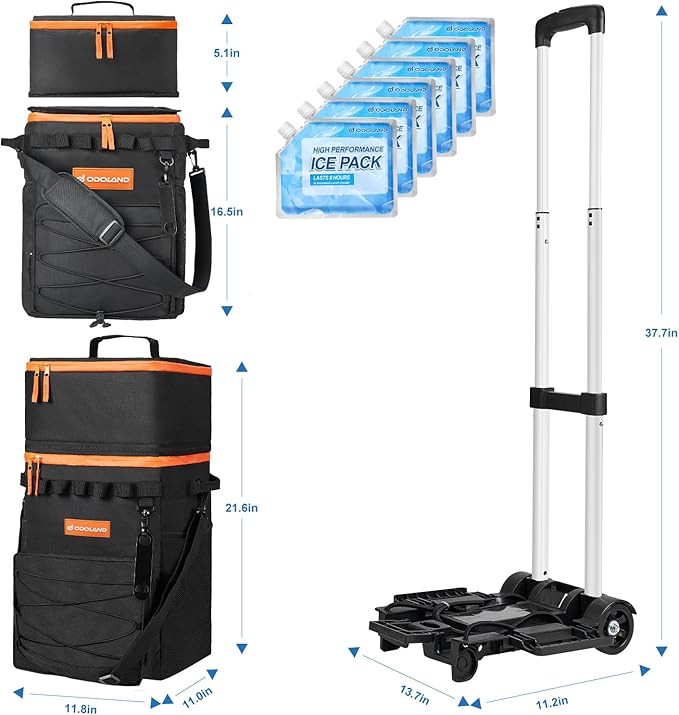 Odoland 48/72 Cans Soft Cooler with Wheels and Handle Collapsible Ice Chest Rolling Coolers on Wheels for Beach Camping Travel and Picnic