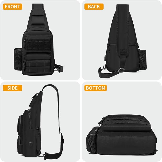 BAIGIO Tactical EDC Sling Bag Black Military One Strap Shoulder Backpack Small Molle Range Bags Chest Pack