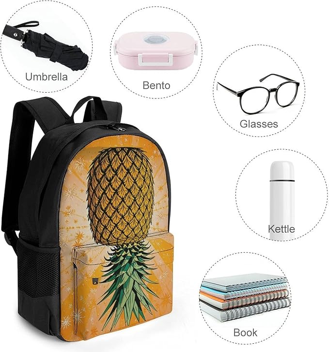 Daypack Backpack Polyester Multipurpose Anti-Theft Upside Down Pineapple Shoulder Bag Big Capacity Gym Outdoor Hiking Backpack With Smooth Zippers