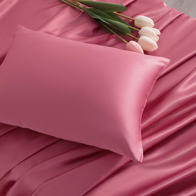 NTBAY Zippered Silk Satin Toddler Pillowcases - 2 Pack Hidden Zipper 13x18 Pillowcases - Luxury and Silky Baby Travel Pillow Covers, Coral Pink
