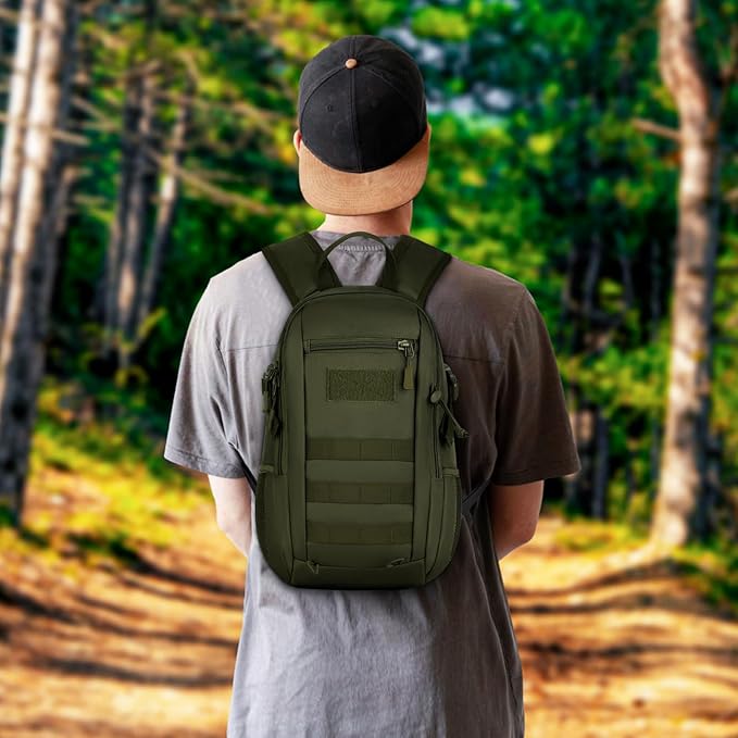HUNTVP 10L Tactical Backpack Small Backpack Mini Daypack Military MOLLE Rucksack Gear Tactical Assault Pack Bag for Hunting Camping Trekking (10L-Army Green)