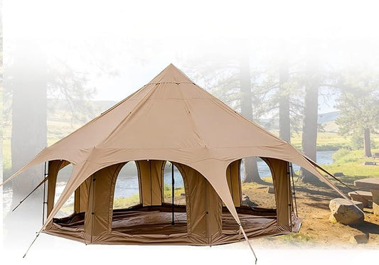 14.76×9.19ft Bell Tent for Glamping & Camping – Wa-terproof Canvas with Stove Jack, Removable Floor & 8 Mesh Windows (Fits 12-15 People)