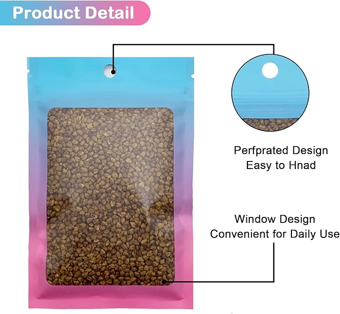 100 Pcs Resealable Mylar Bags, Gradient Color Food Storage Bags, Zip Bag Foil Bags Packaging Pouch for Food Storage, Sample, Small Business (Blue Pink, 4.7 X 7.1 Inch)