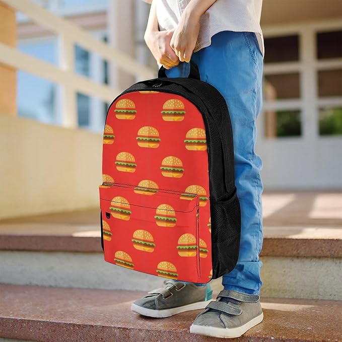 Supdreamc Men Women Lightweight Funny Red Hamburgers Casual Daypack Large Capacity Bookbag With Adjustable Shoulder Straps for Gym Business Bicycle