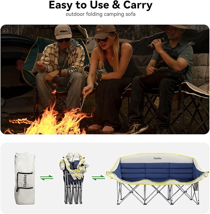 Double Camping Chair – 2-3 Person Outdoor Folding Sofa with Cup & Wine Glass Holders – Oversized Loveseat Camping Couch for Campfire, RV, Backyard – Supports Up to 660 lbs