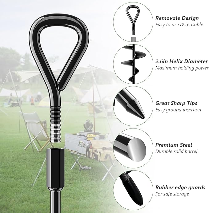 Phopich 18''/30" Long Ground Anchor, Heavy Duty Earth Anchors Ground Anchors Screw in Kit with T-Handle Hex Wrench for Camping Tent, Swing Sets, Securing Animals, Sheds, Trampoline