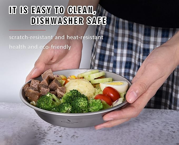 iBasingo Titanium Camping Bowl 174mm Deep Ultralight Backcountry Dining Bowl for Backpackers | 67g Fireproof Cookware | Boil Water Directly Over Flame (Ø174x130x37mm) Ti1112T