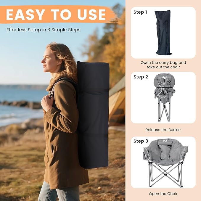 Oversized Heated Camping Chair, Heated Chairs Outdoor Sports with 3 Heat Levels, Portable Folding Heated Outdoor Chair for Lawn Patio Lounge, Battery NOT Included