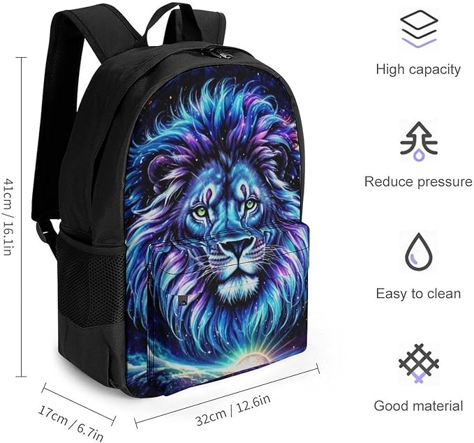 Backpack Multipurpose Anti-Theft Large Capacity Bookbag, Cool Lion In The Universe Surreal Style Space Art Travel Hiking Daypack With Side Pockets