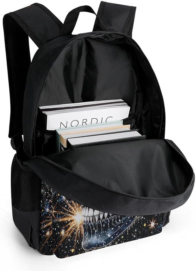 Men Women Polyester Magical Machine Skull Art Daypack Big Capacity Shoulder Bag With Smooth Zippers for Hiking Work Walking Cycling