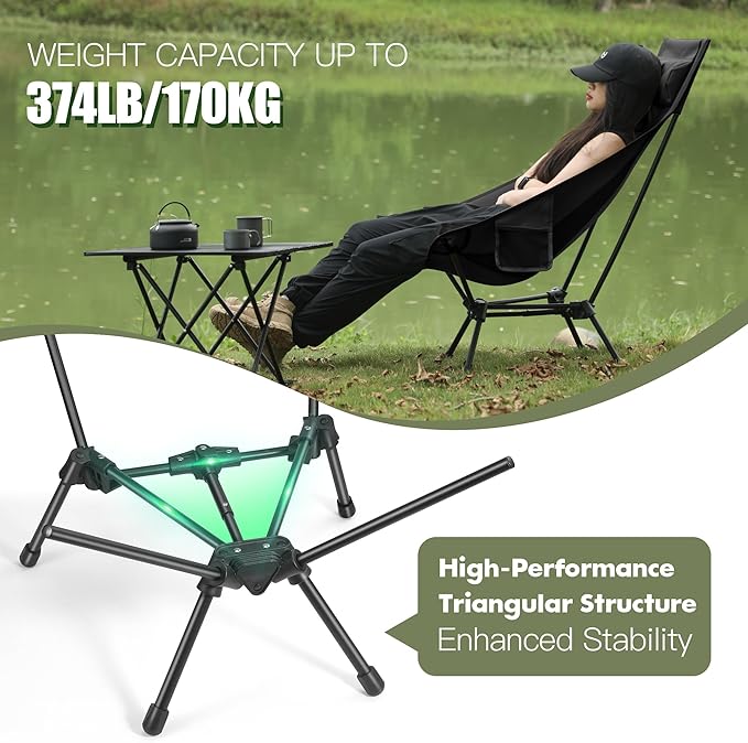 Compact Folding Camping Chair,Backpacking Chair,Supports 374lbs,Portable Travel & Hiking Chair,Lightweight Design,Perfect for Hiking Gear, Picnics and Traveling