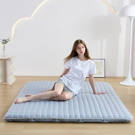Japanese Floor Mattress Full, Anti-Slip Japanese Futon Roll Up Tatami Mat for Guests, Grey