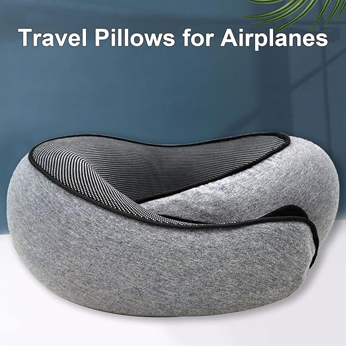 Travel Pillows for Airplanes,Travel Neck Pillow Memory Foam Pillow Neck Pillow for Traveling Suitable for Airplanes,Offices and Cars (Light Gray)