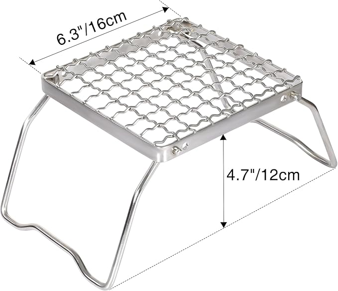 REDCAMP 6" Small Folding Campfire Grill, 304 Stainless Steel Firepit Grill Grate, Heavy Duty Portable Camping Grill with Carrying Bag for Outdoor Cooking Backpacking Hiking Picnics BBQ