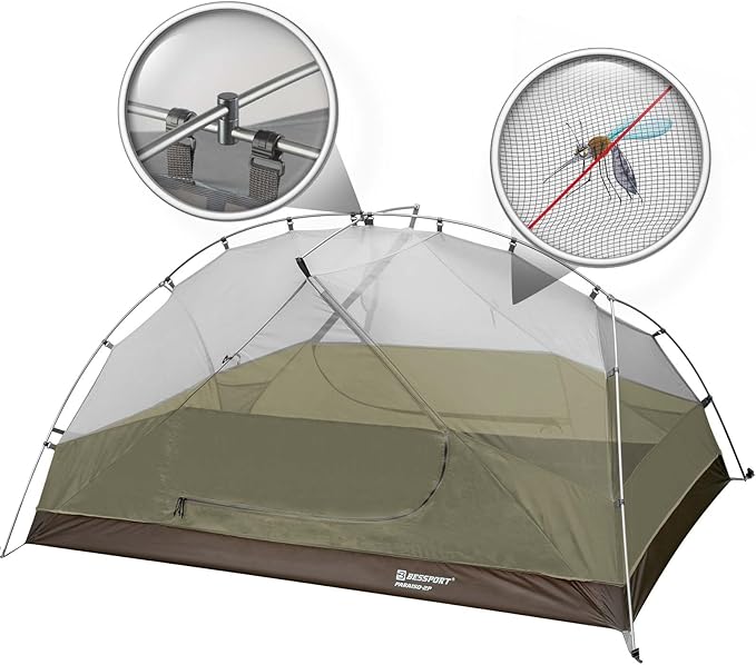 Bessport Camping Tent for 2-3 Person, Lightweight Backpacking Tent Waterproof Windproof Two Doors Easy Setup Double Layer Outdoor Tents for 3 to 4 Seasons, Suitable for Outdoor,Hiking,Camping