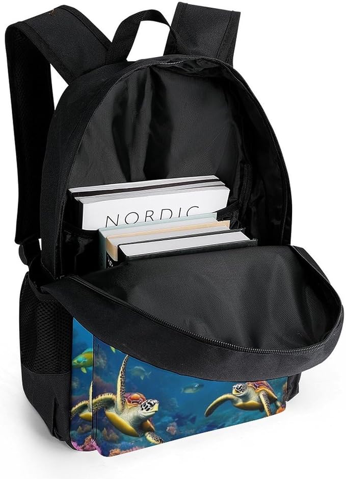 Supdreamc Men Women Polyester Sea Turtle Daypack Big Capacity Shoulder Bag With Smooth Zippers for Hiking Work Walking Cycling
