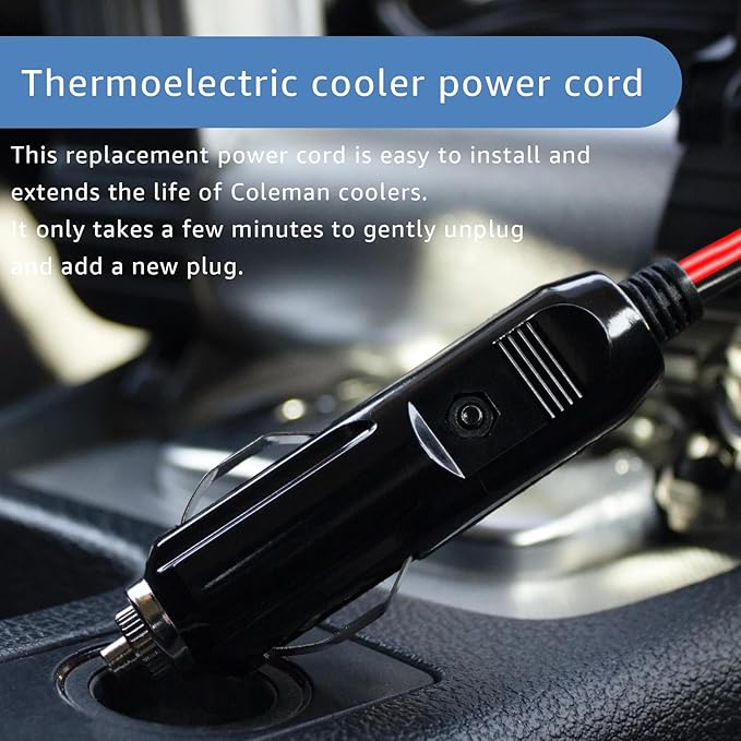 12V/24V Thermoelectric Cooler Power Cord Compatible with Coleman Electric Cooler Adapter 8 Feet Cooler Cord w/Fuse Plug-in Car Cooler Power