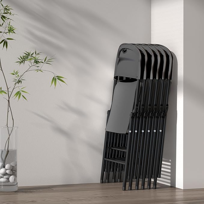 Nazhura 350 Weight Limit Heavy Duty Plastic Folding Chair with Reinfoced Steel Frame for Indoor and Outdoor, Wedding, Party, Restaurant, Meeting Room, Patio and Garden (Black, 4 Pack)